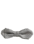 Men Silver Black Polka Dot Adjustable Neck Papillon Bow Tie