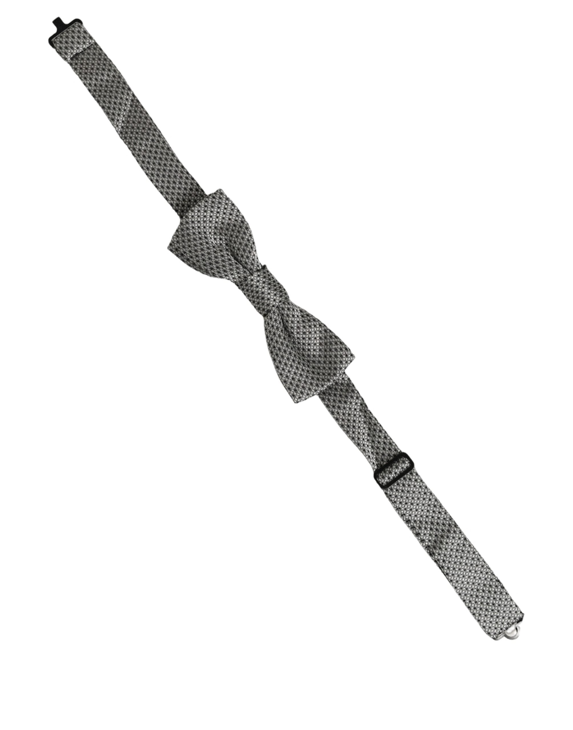 Men Gray Silk Patterned Adjustable Neck Papillon Bow Tie