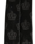 Men Black Crown Print Silk Adjustable Tied Necktie Tie