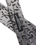 Men Gray Leaf Pattern Silk Adjustable Tied Necktie Tie