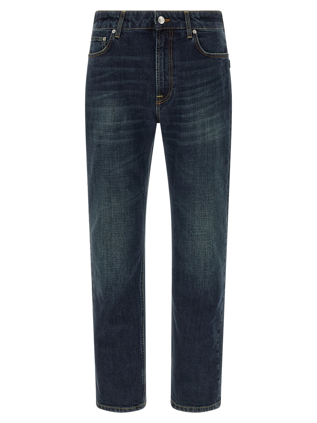 Blue Cotton Straight-Leg Jeans