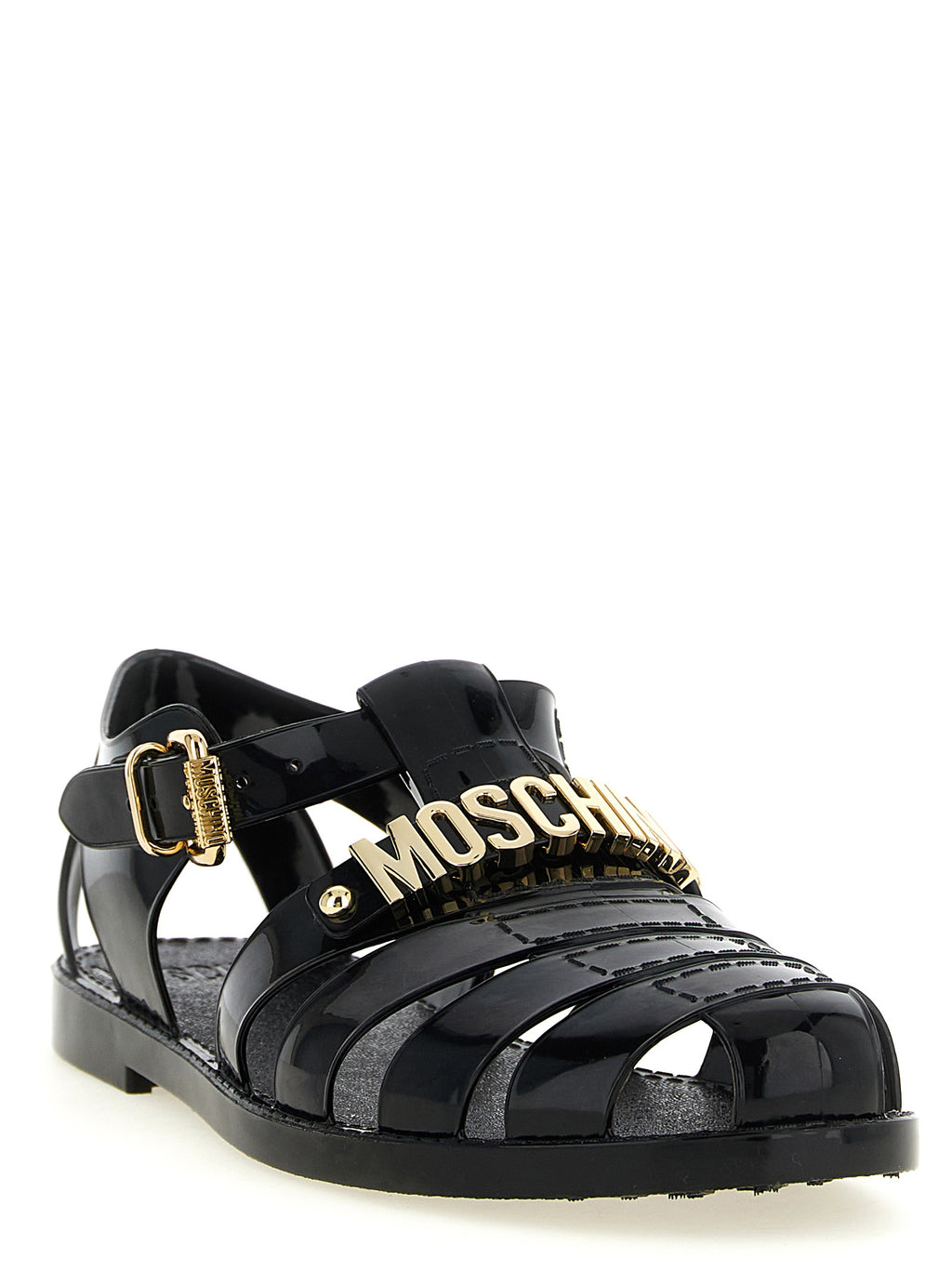 Black Pvc Flat Sandals