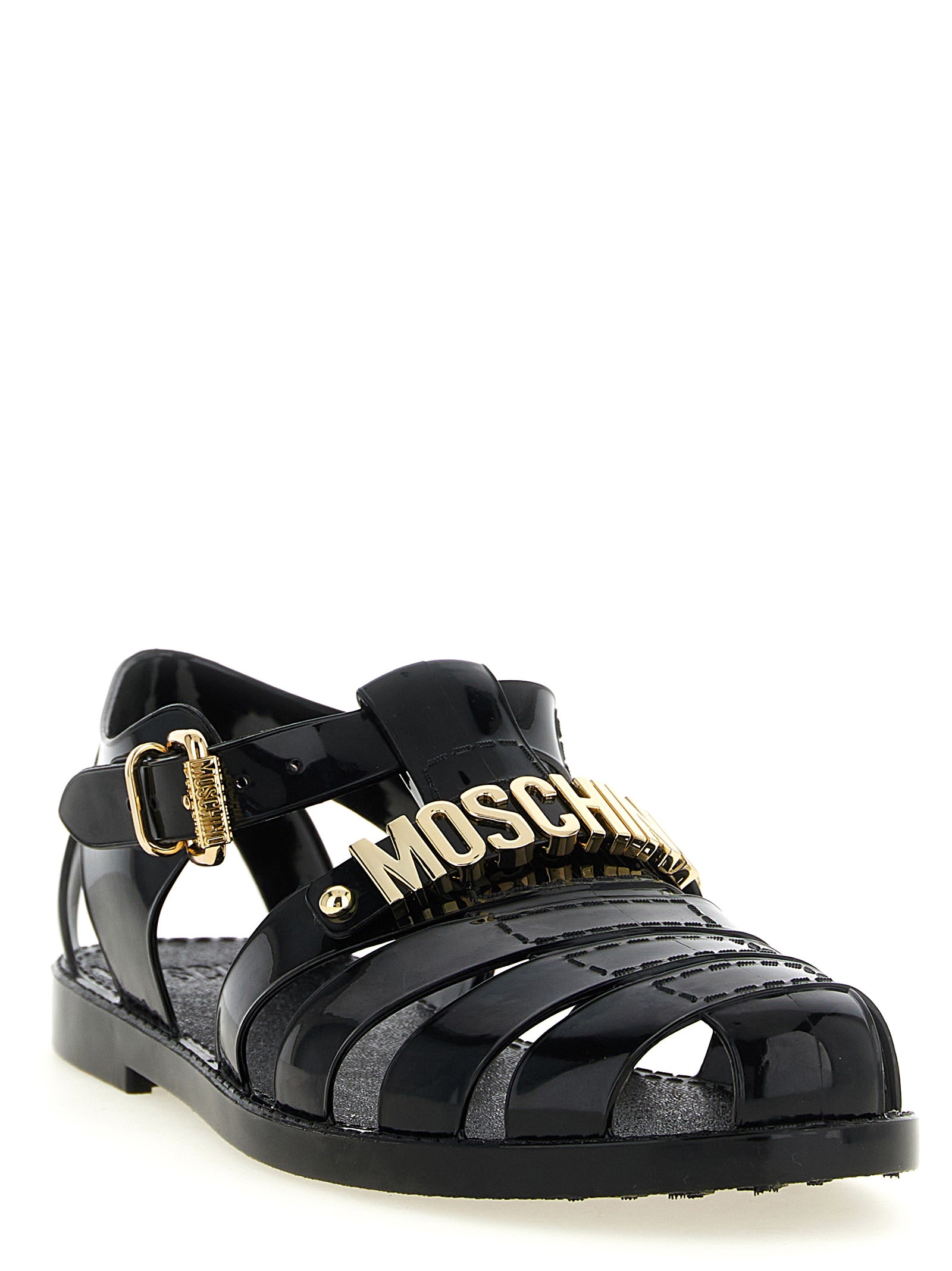 Black Pvc Flat Sandals