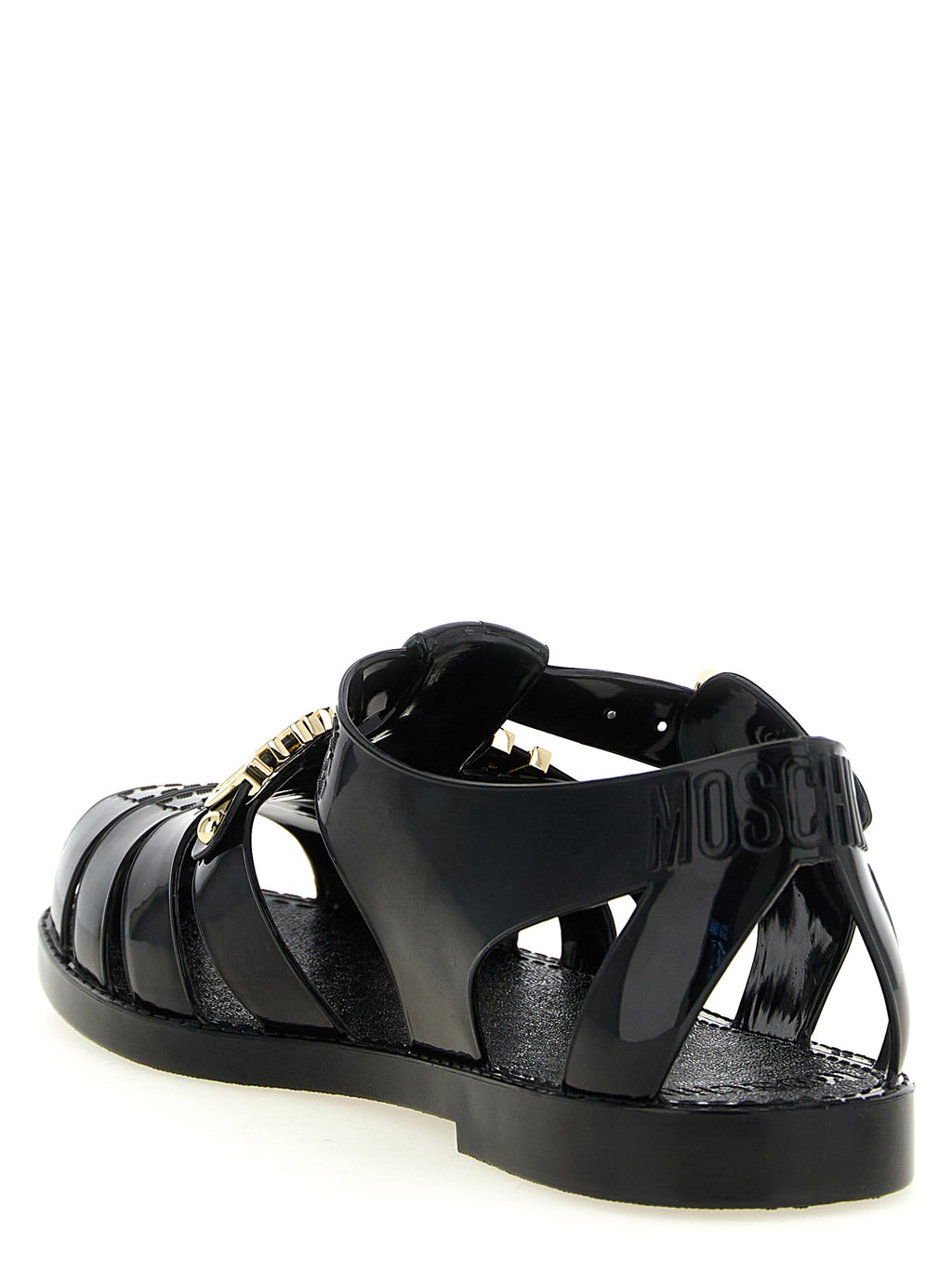 Black Pvc Flat Sandals