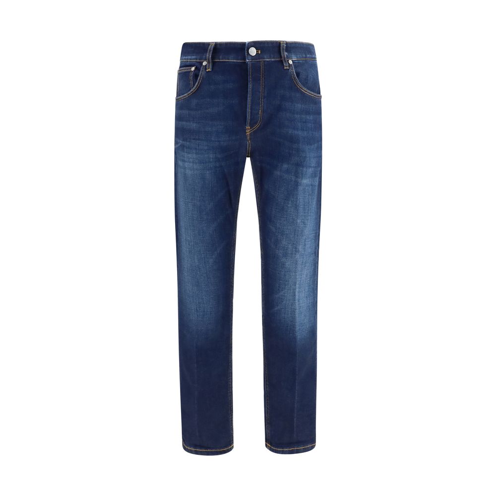 Blue Cotton Straight-Leg Jeans
