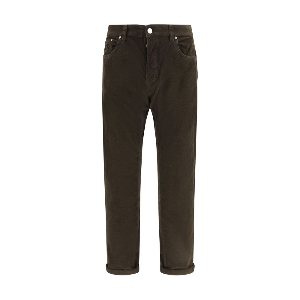 Brown Cotton Casual Pants
