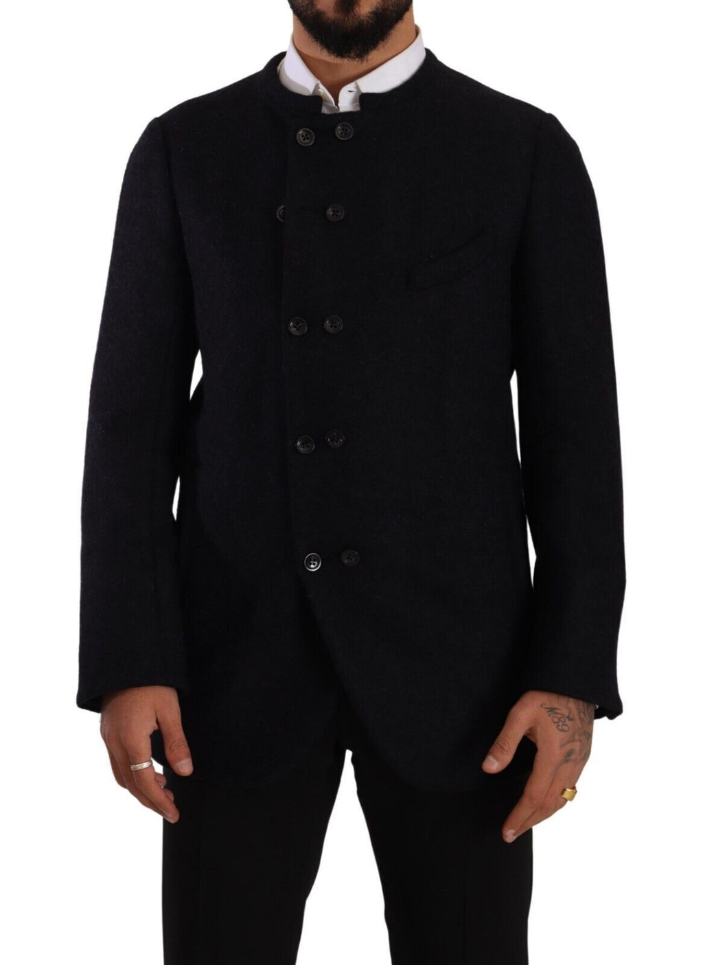 Gray Alpaca Button Down Men Coat Jacket