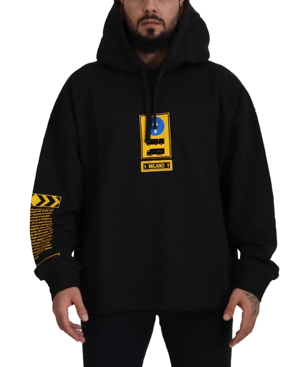 Black Cotton Hooded DG Shield Pullover Sweater