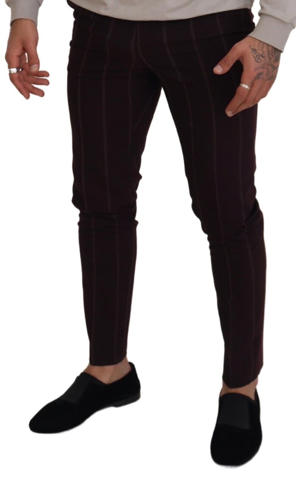 Brown Striped Men Trousers Cotton Pants