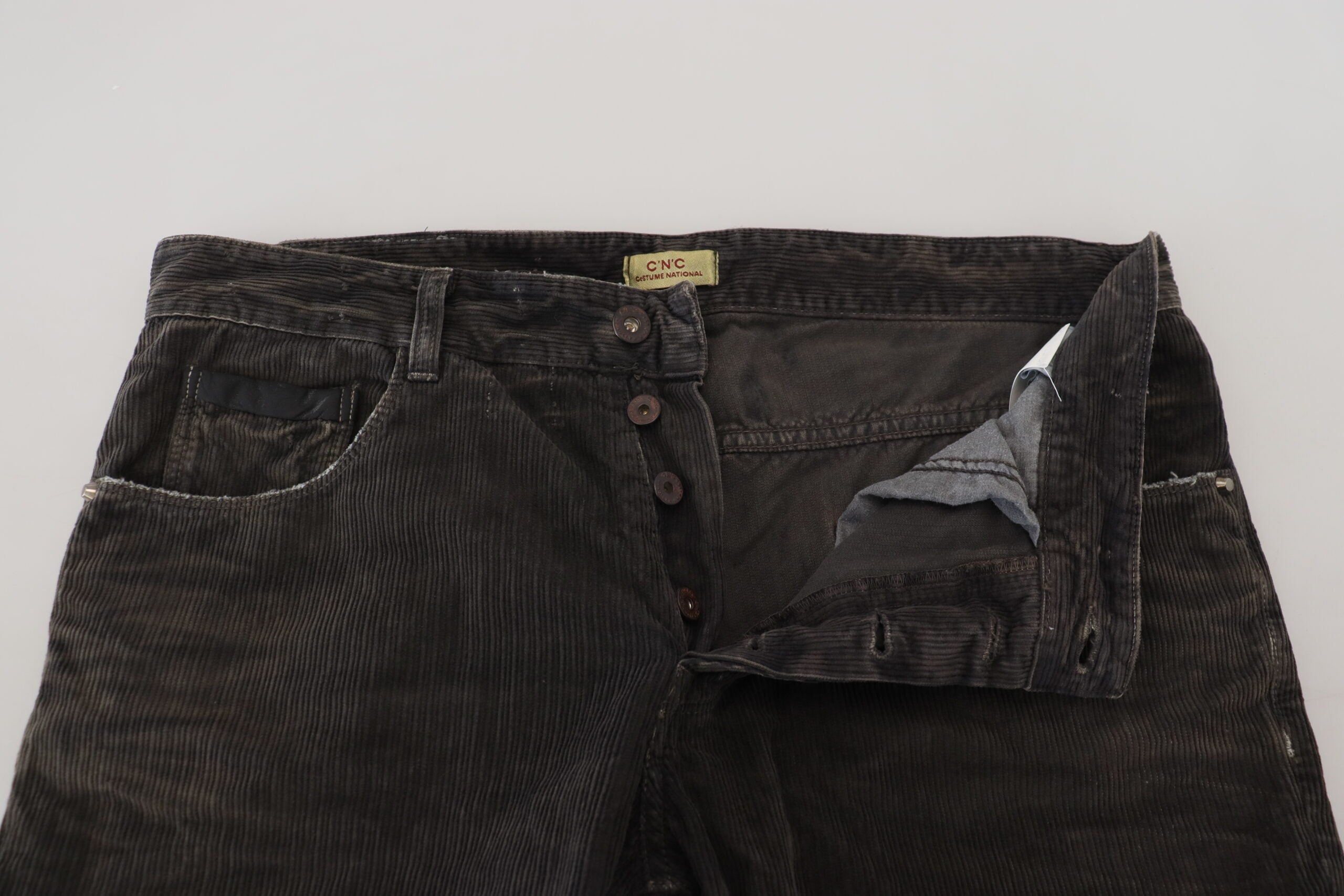 Gray Cotton Corduroy Men Casual Jeans