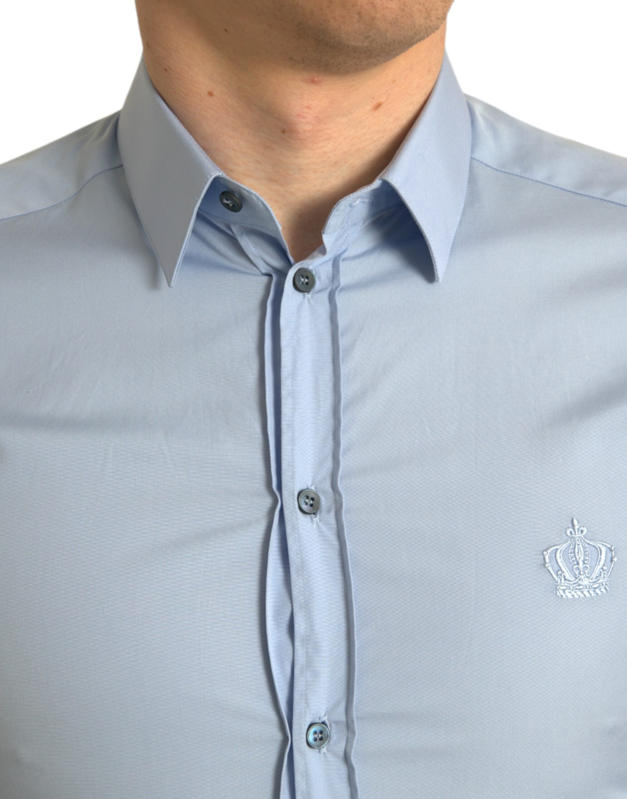 Sky Blue Cotton Men Formal GOLD Dress Shirt