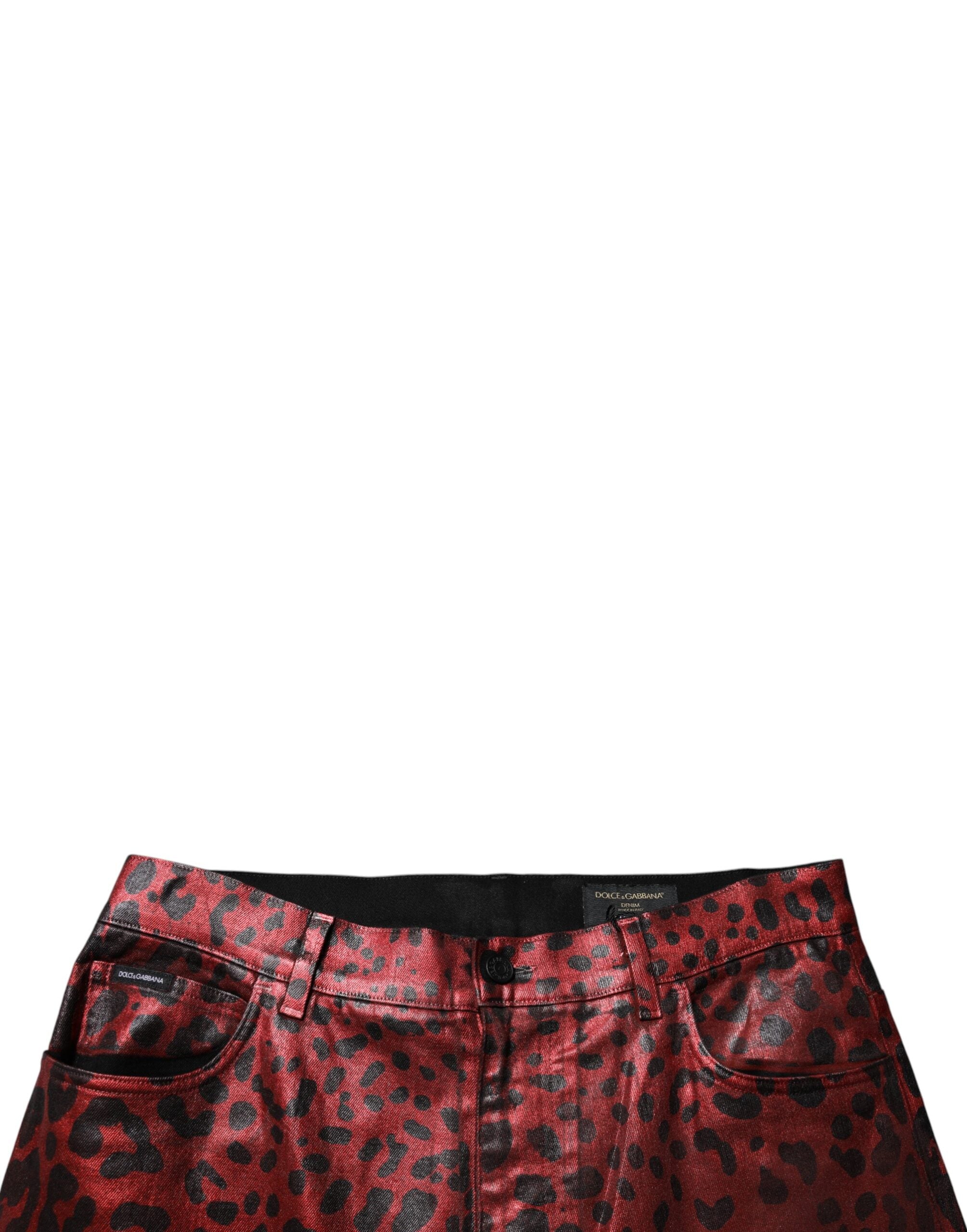 Red Leopard Cotton Straight Men Denim Jeans