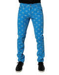 Blue Logo Monogram Cotton Skinny Denim Jeans