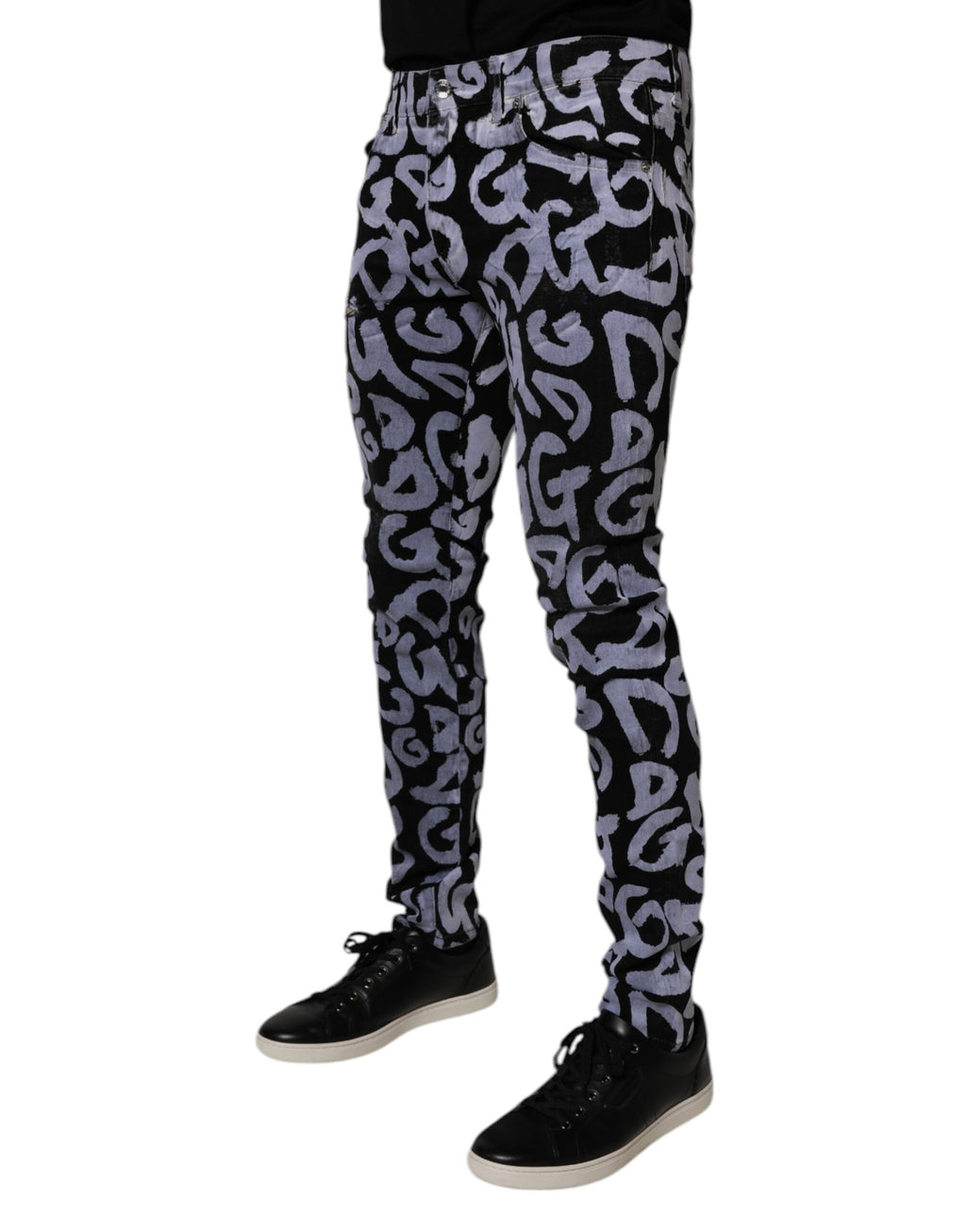 Black Logo Monogram Cotton Skinny Denim Jeans