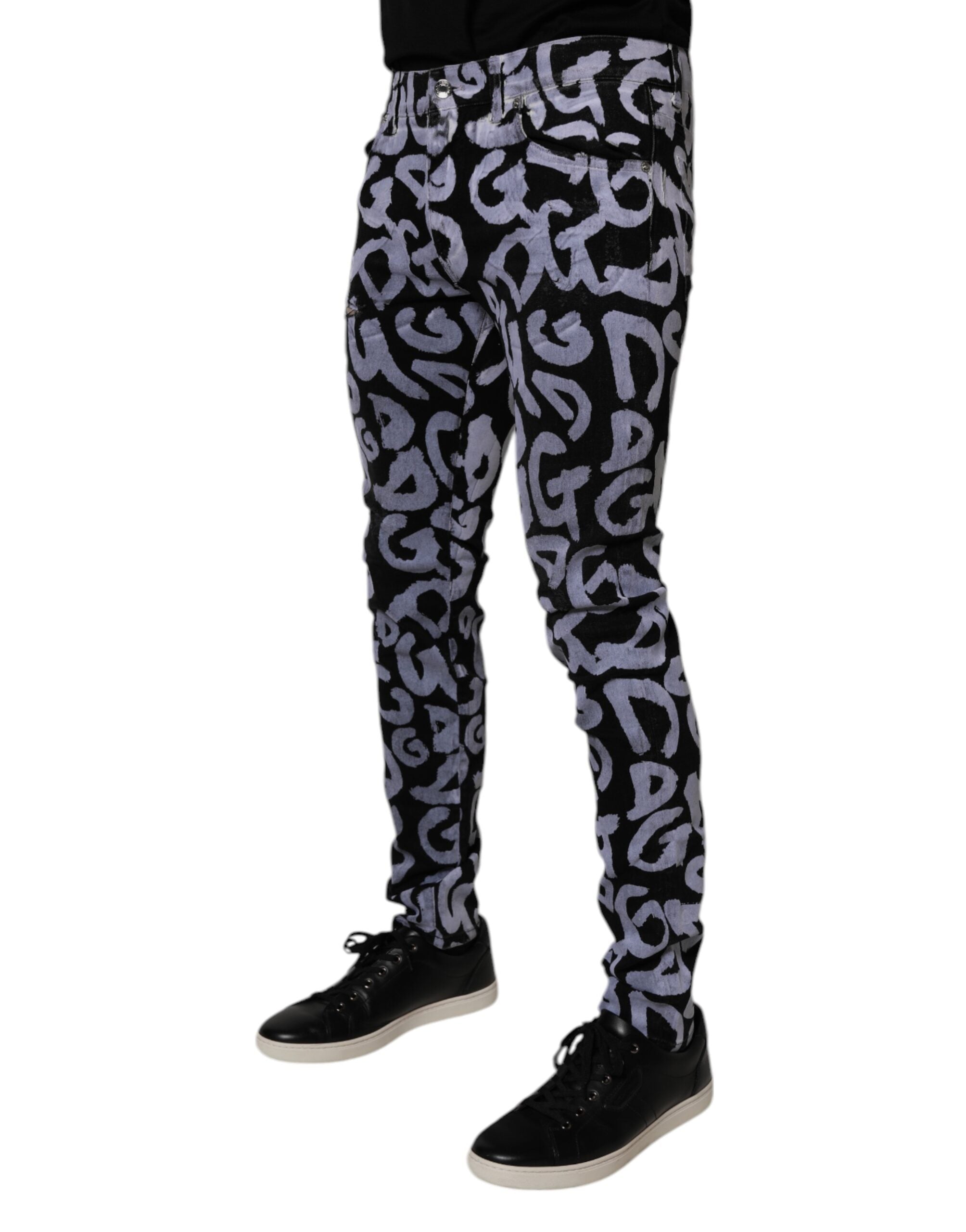 Black Logo Monogram Cotton Skinny Denim Jeans
