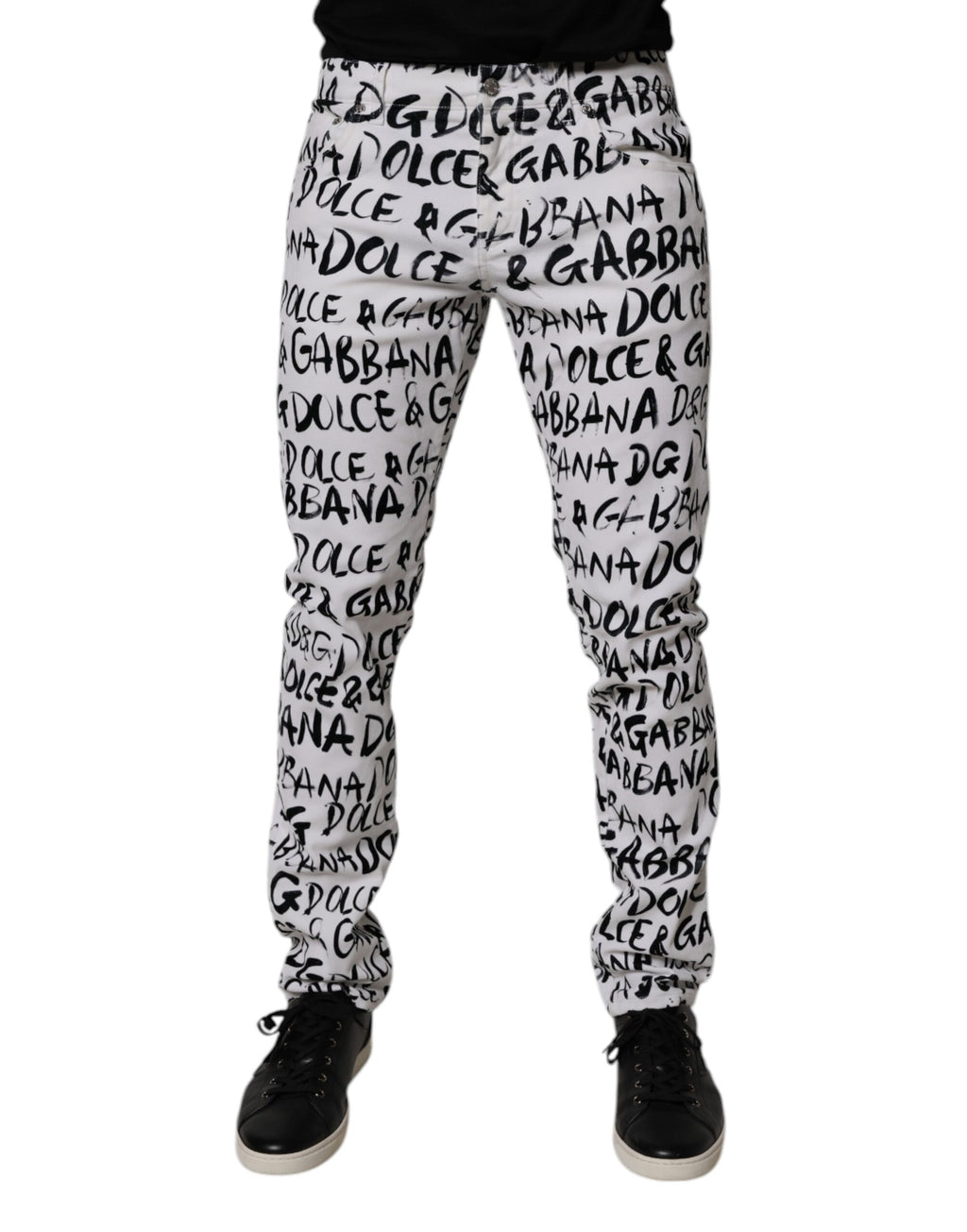 White Cotton Logo Print Skinny Denim Jeans