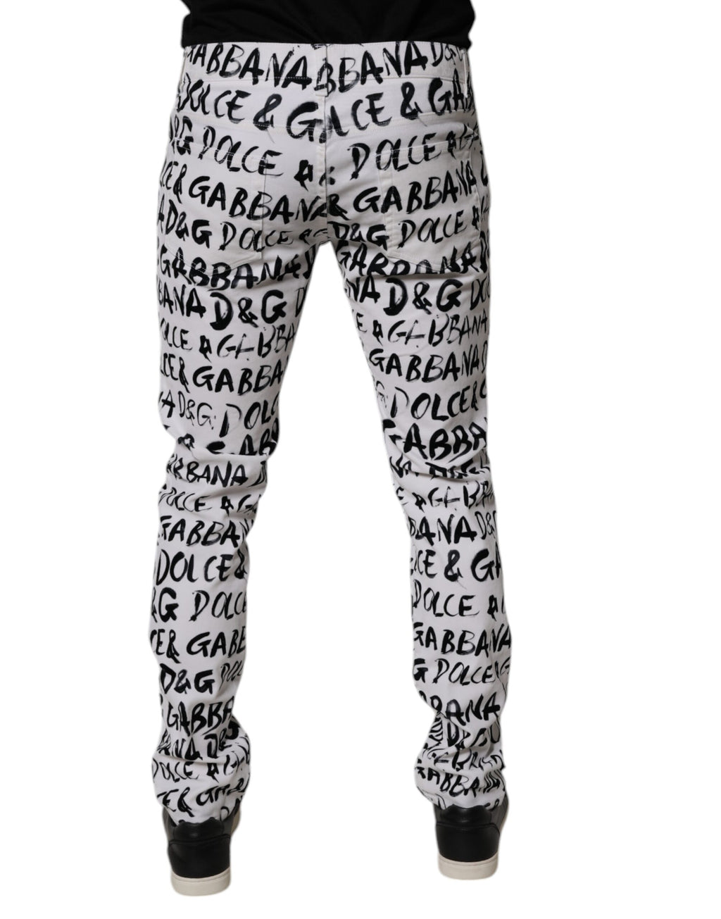 White Cotton Logo Print Skinny Denim Jeans