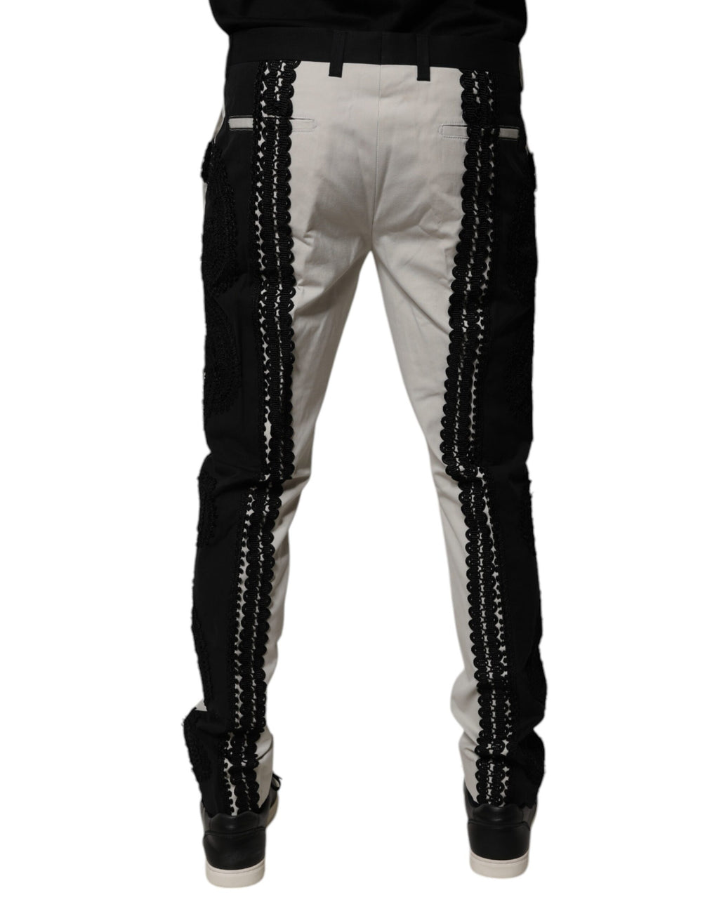 White Lace Trim Mid Waist Dress Formal Pants