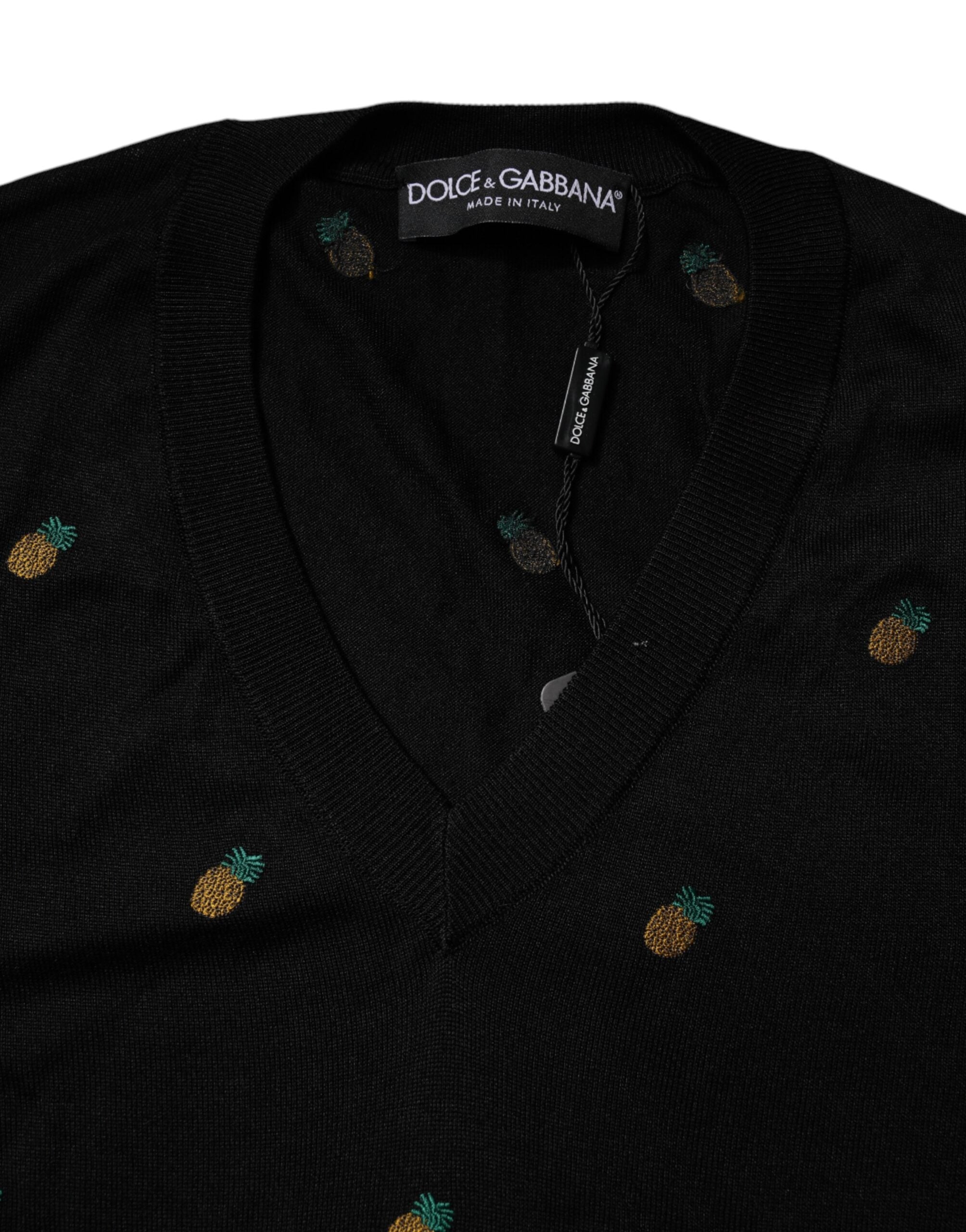 Black Pineapple Crew Neck Pullover Sweater