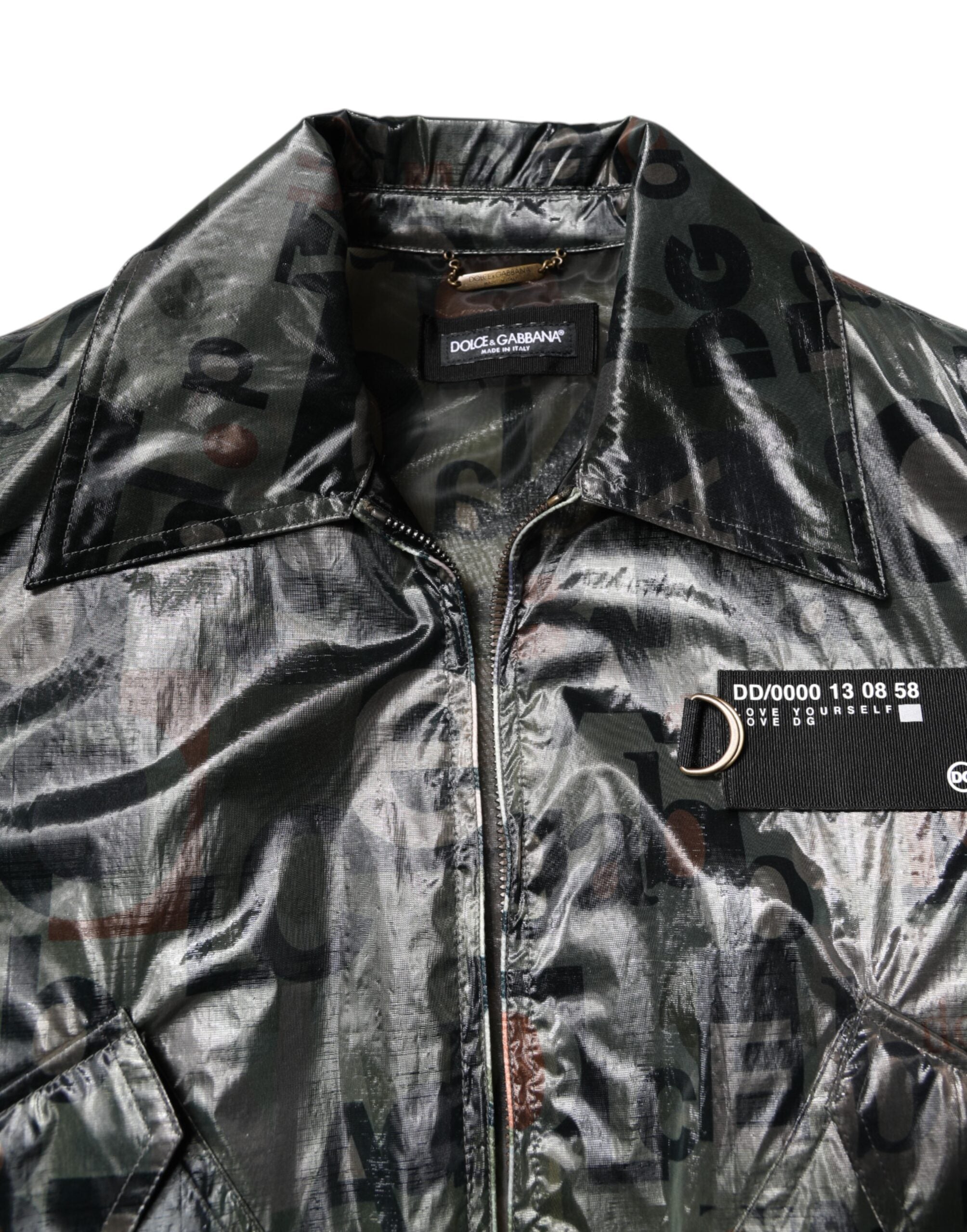 Green DG Logo Print Bomber Full Zip Jacket