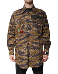 Brown Leopard Cotton Collared Coat Jacket