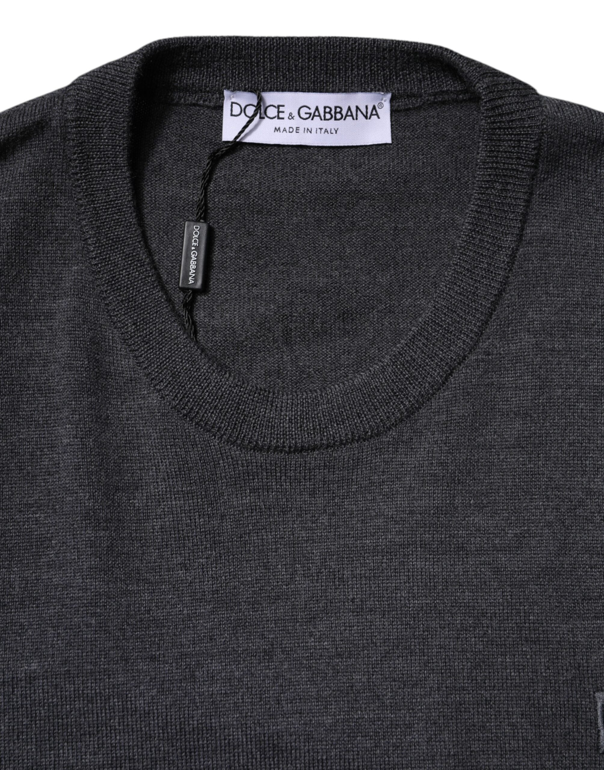Gray Wool Logo Knitted Men Pullover Sweater