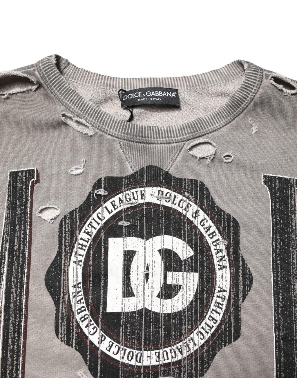 Gray Logo Print Crew Neck Pullover Sweater