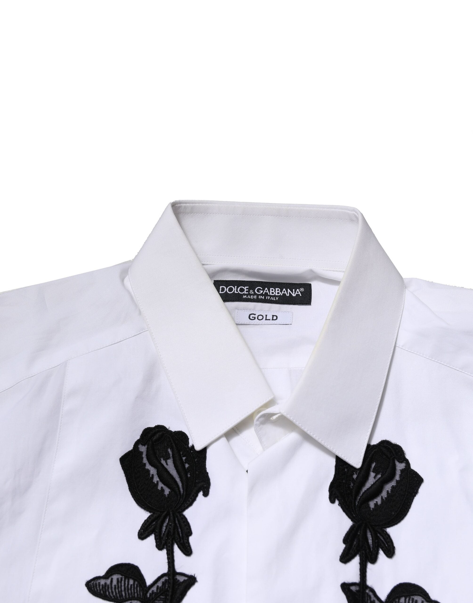 White Floral Embroidery Men GOLD Formal Shirt