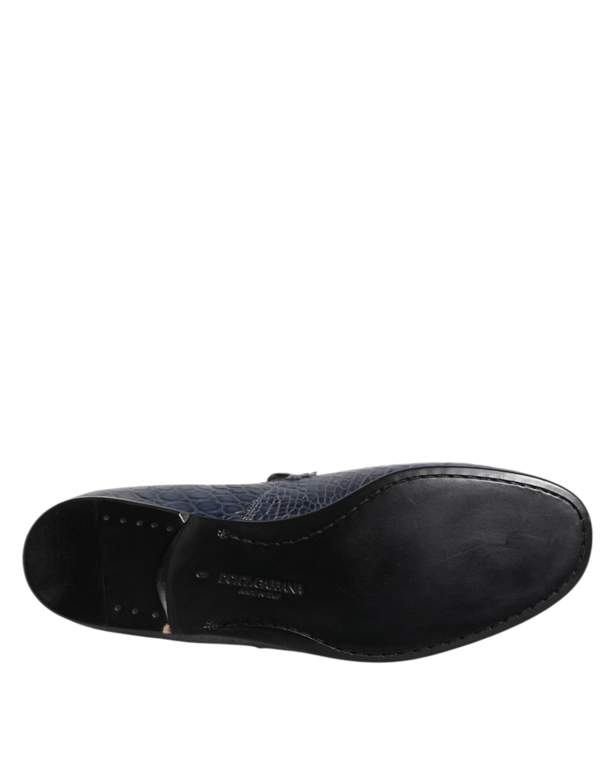 Blue Exotic Leather Slip On Loafers Men Dress Shoes