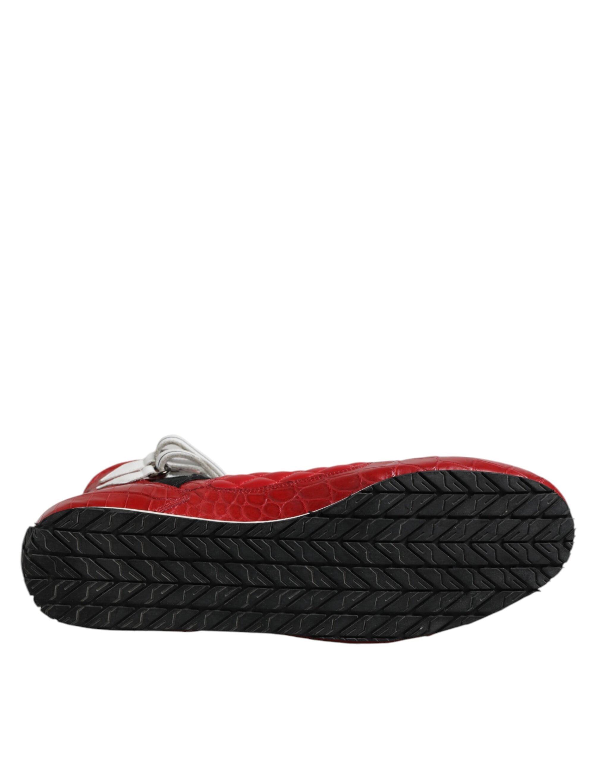 Red Quilted Leather Lace Up Sneakers Shoes