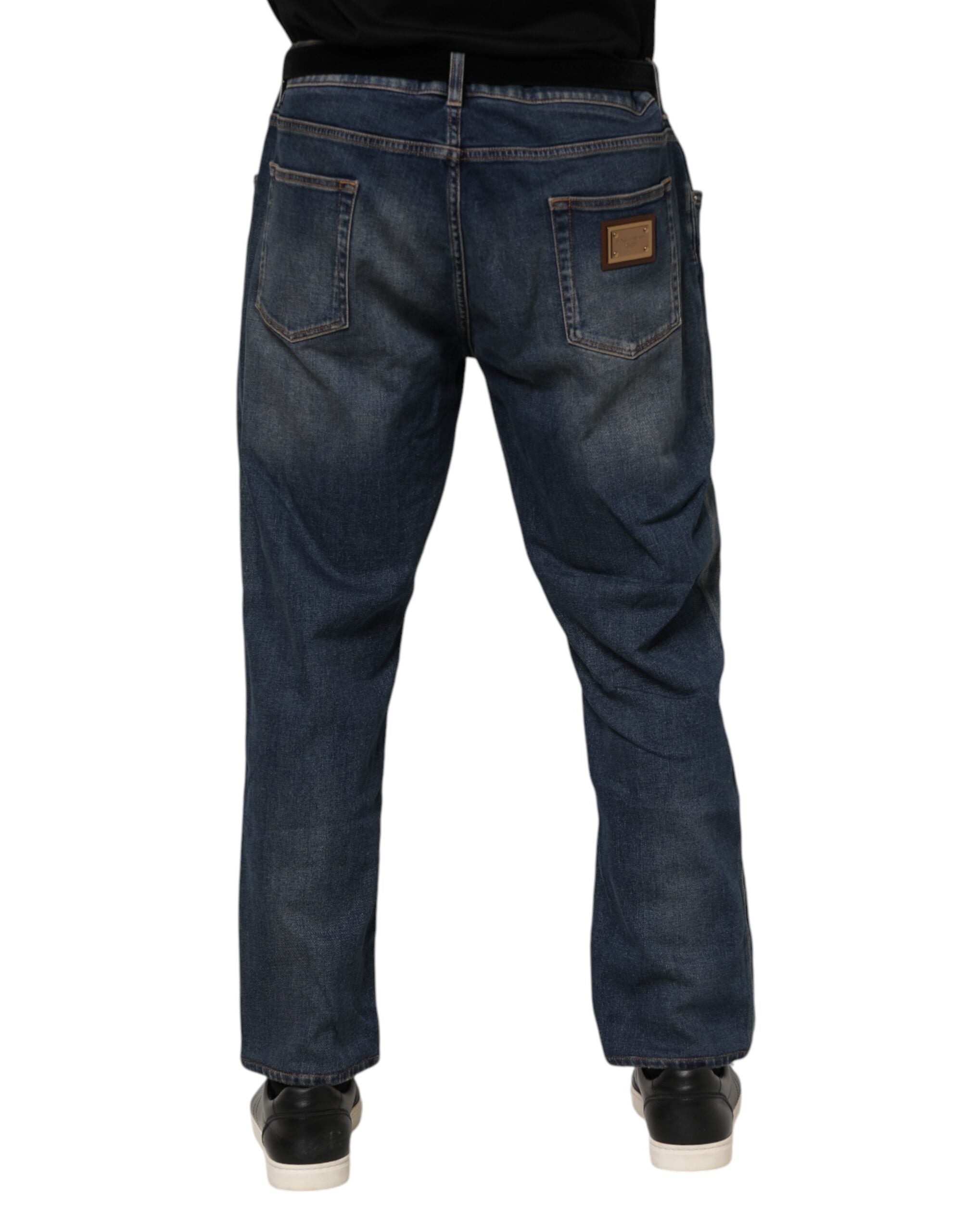 Blue Cotton Logo Plaque Slim Denim Jeans