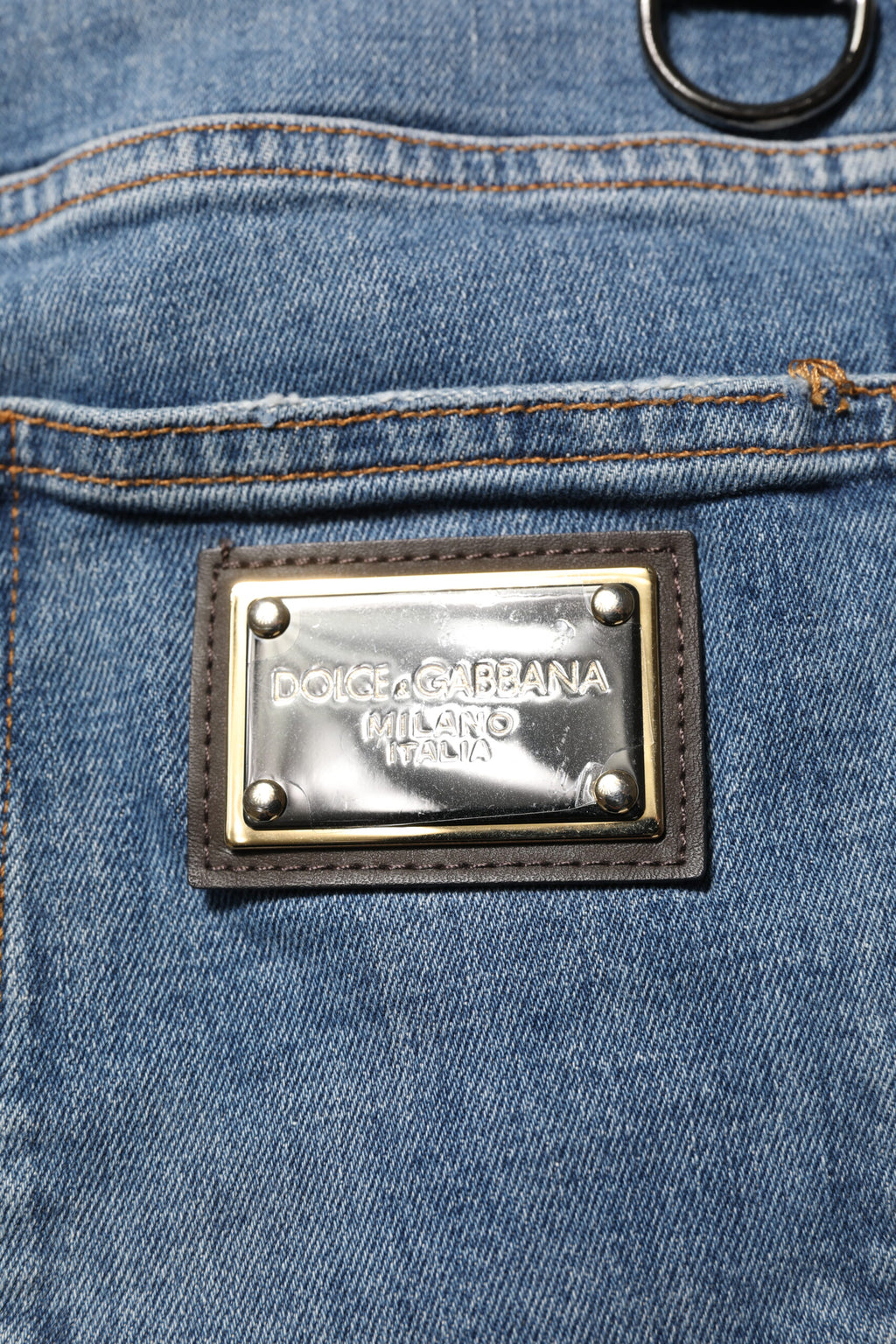 Blue Cotton Tattered Skinny Logo Denim Jeans