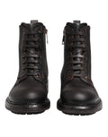 Dark Brown Leather Lace Up Mid Calf Boots Shoes