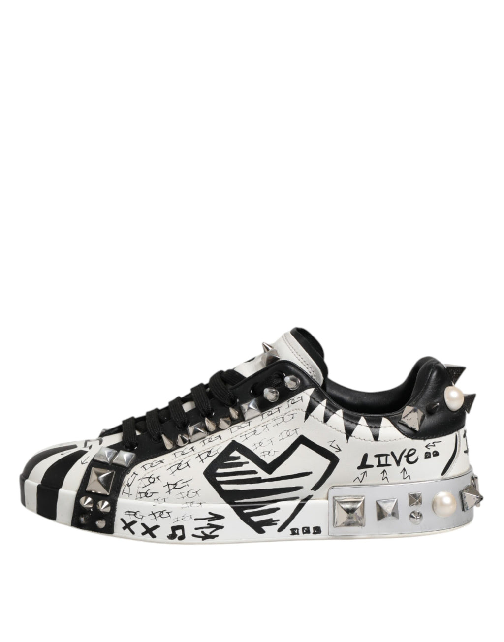 Black White Studded Low Top Sneakers Shoes