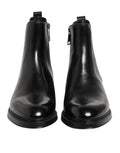 Black Chelsea Leather Mid Calf Boots Shoes
