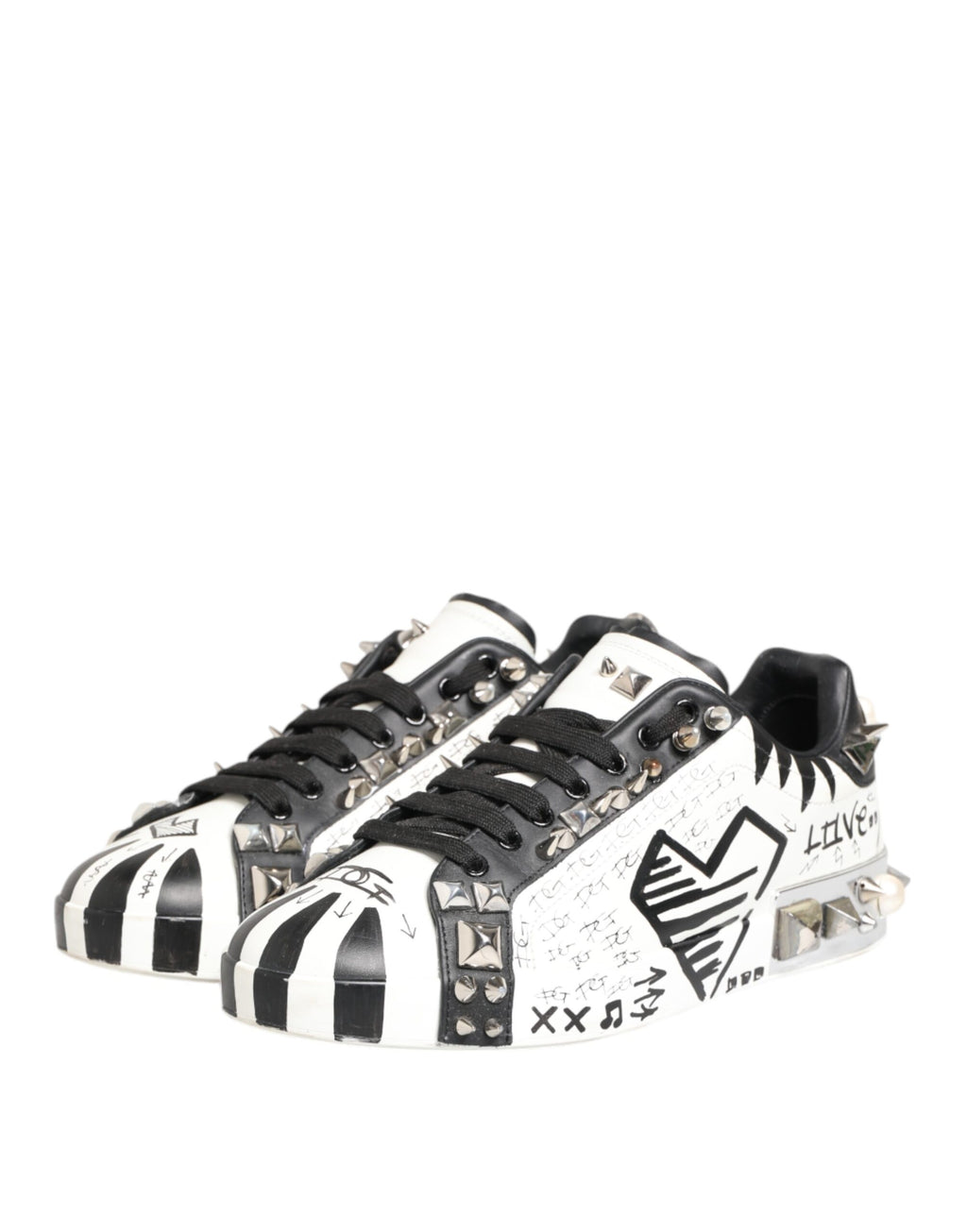 White Studded Printed Low Top Sneakers Shoes