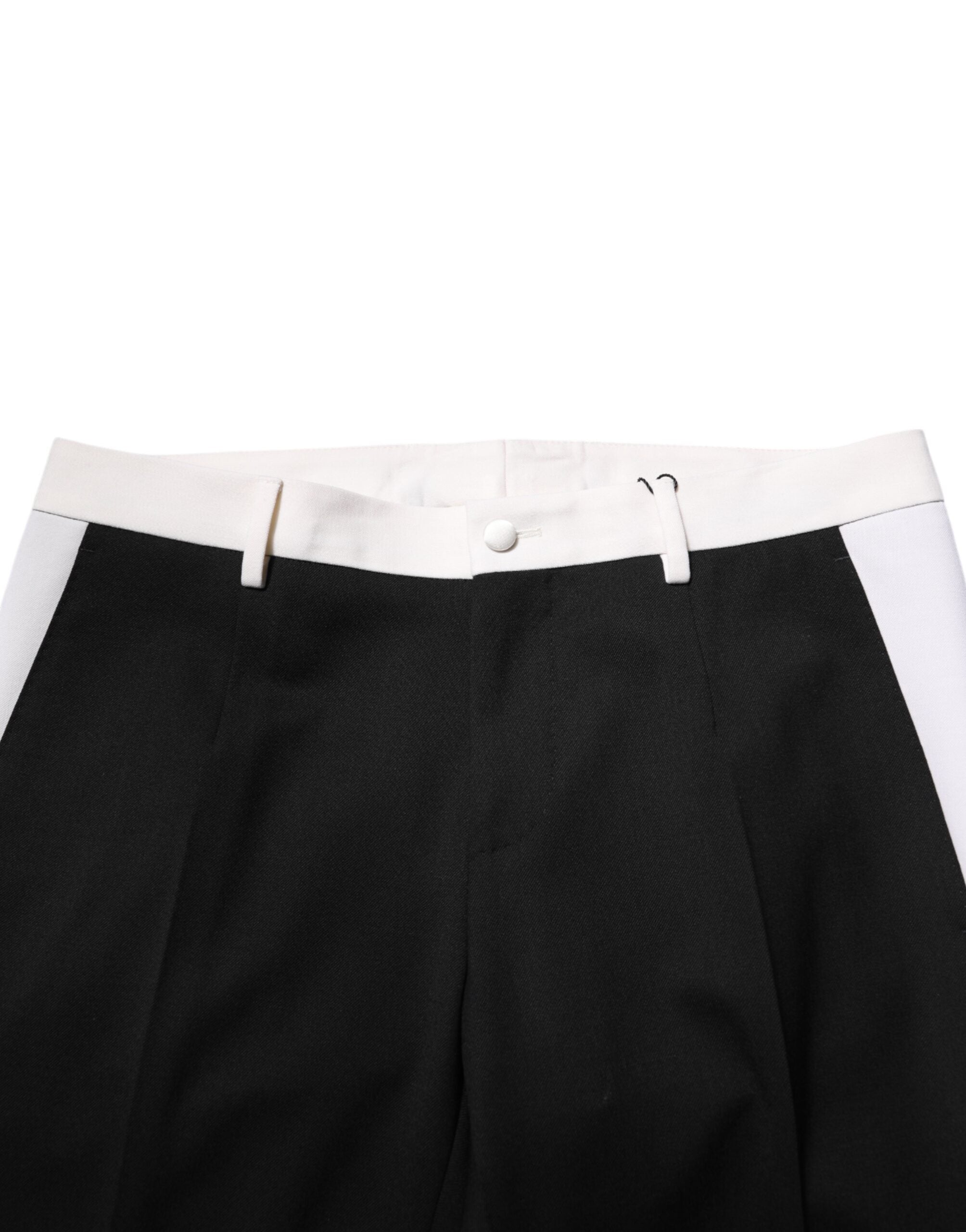 Black White Stripe Wool Men Trouser Pants