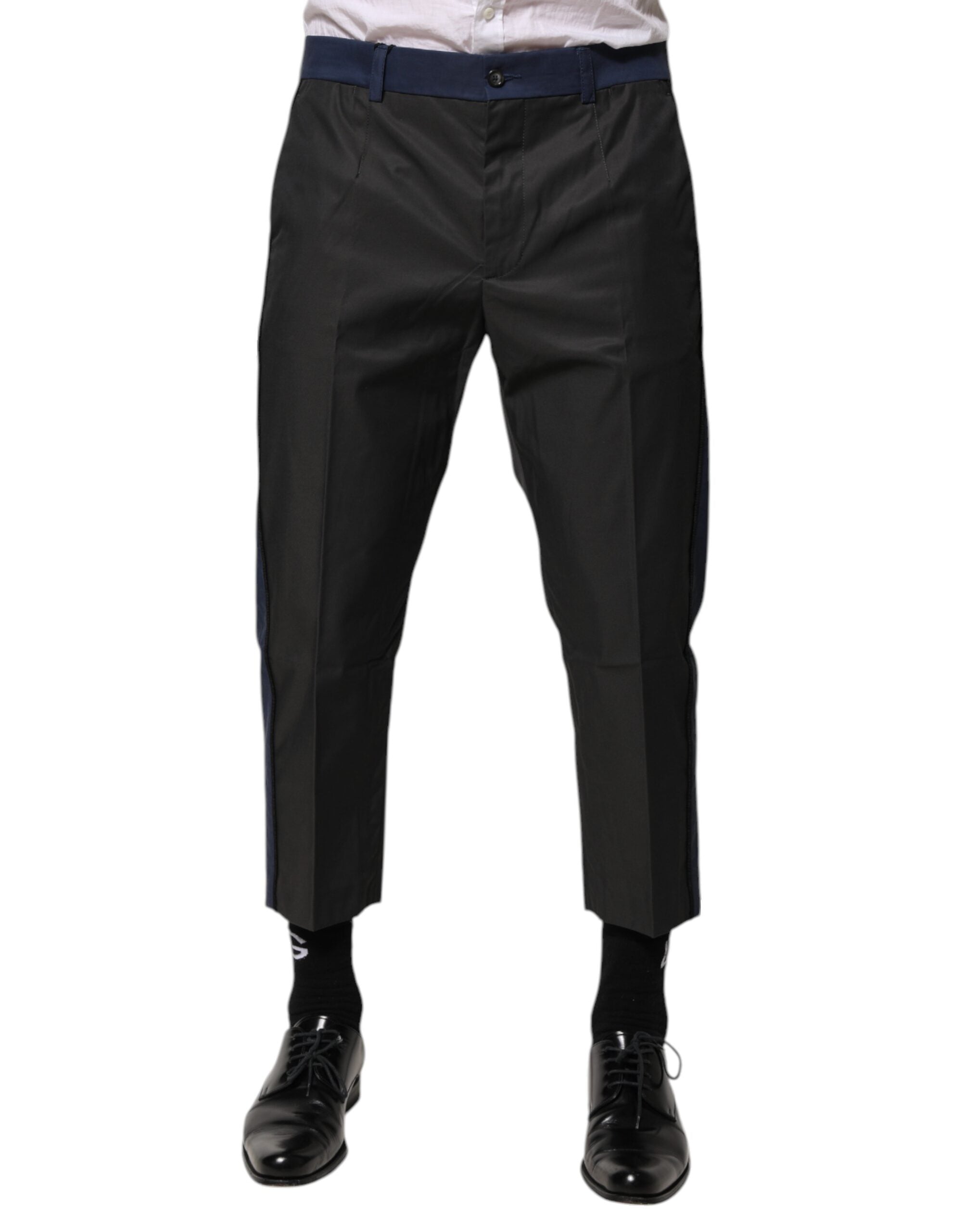 Gray Blue Cotton 3/4 Chinos Crop Trouser Pants