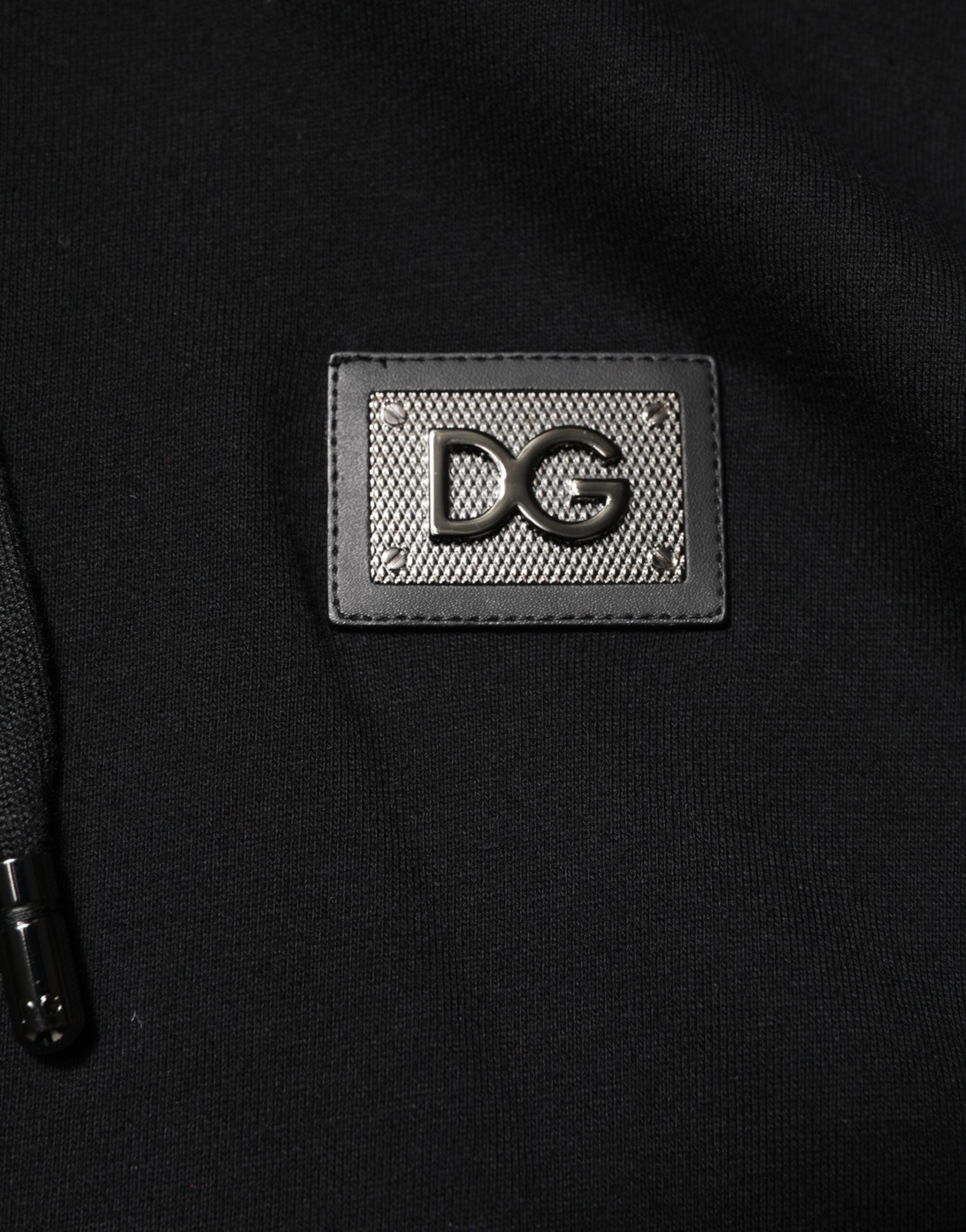 Black Cotton Plaque Track Cardigan Sweater
