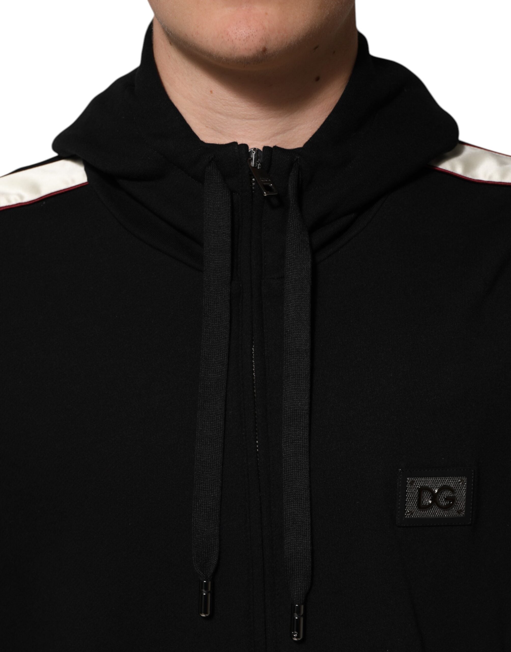 Black Cotton Plaque Track Cardigan Sweater