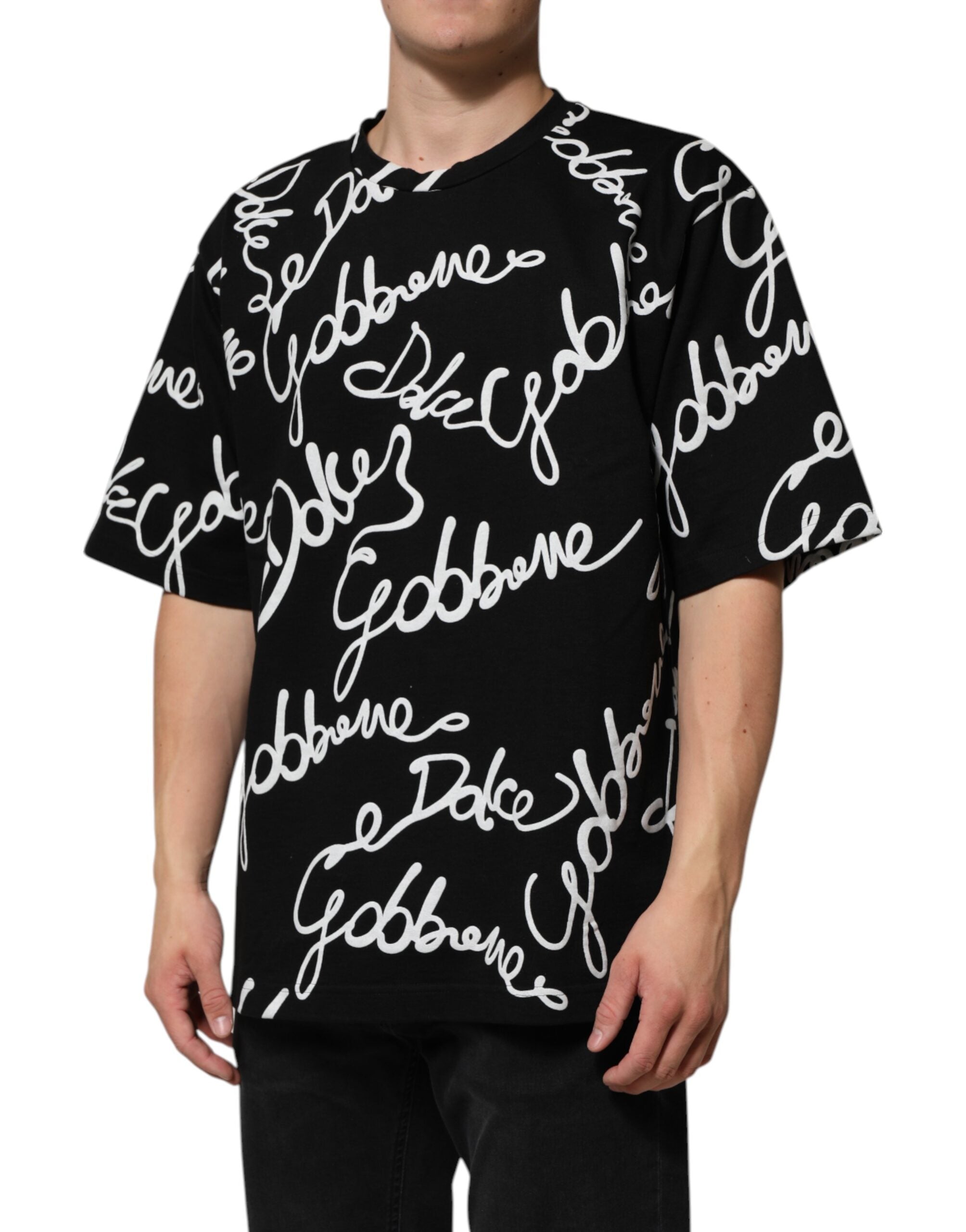 Black Logo Print Cotton Crew Neck  T-shirt