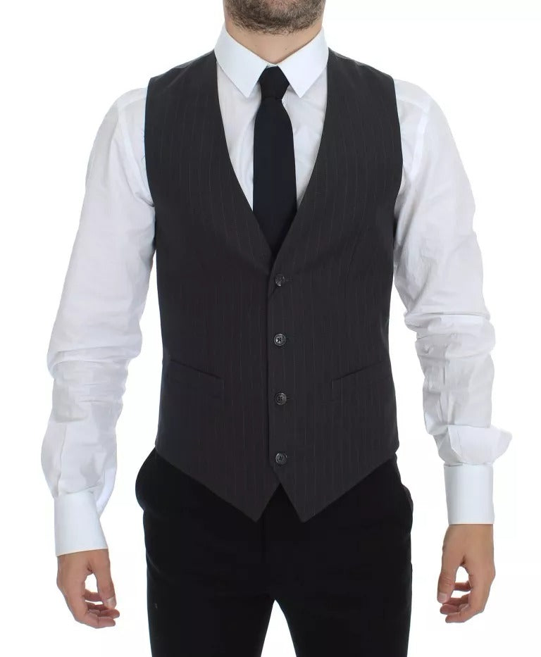 Gray Striped Formal Dress Gilet Vest