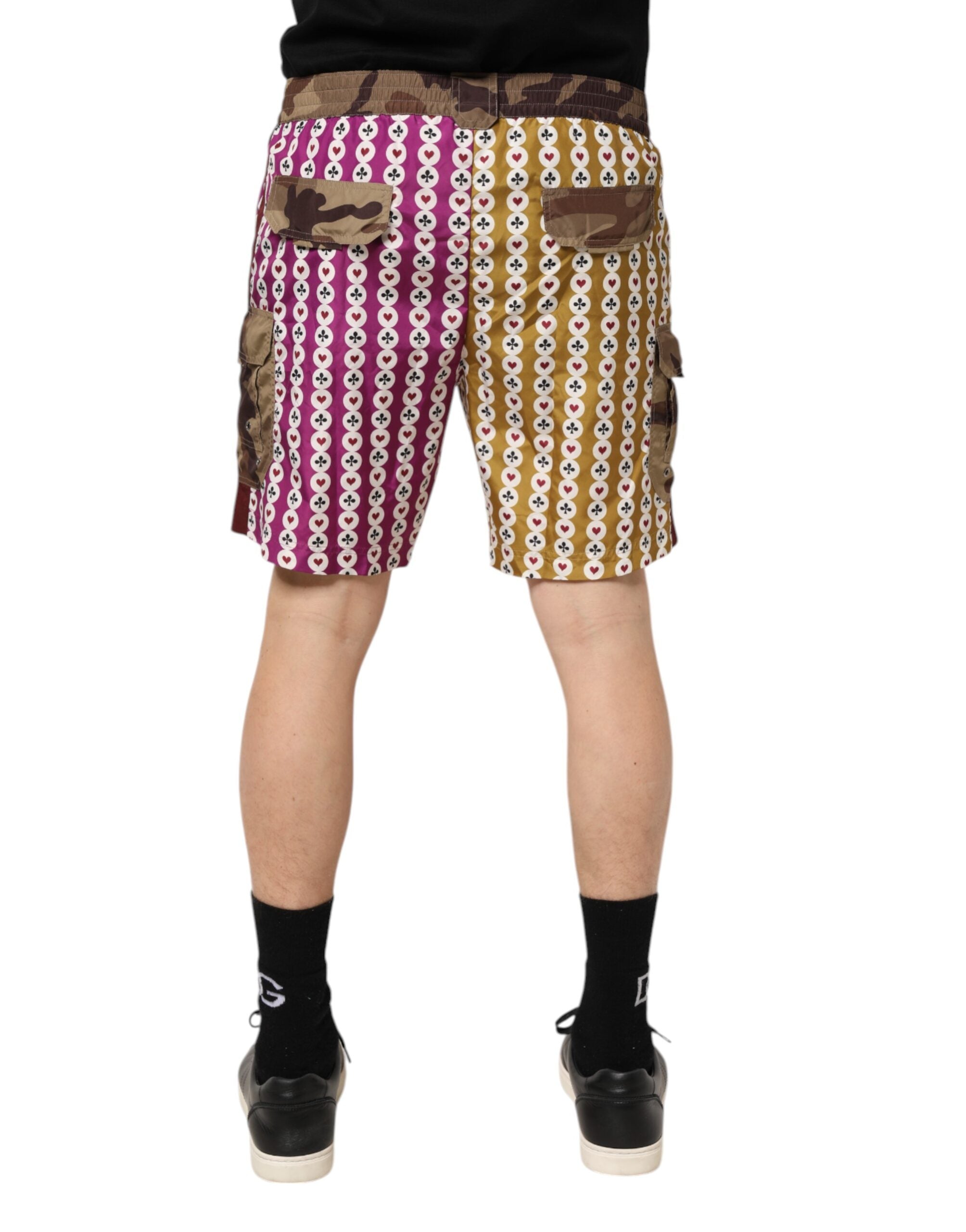 Multicolor Playing Card Camouflage Shorts Swimwear