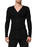 Black Cotton Button Up Men Cardigan Sweater