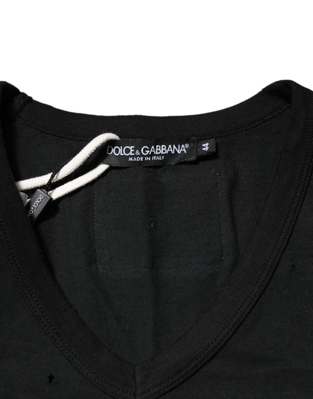 Black Cotton Tattered Logo V-Neck Men T-shirt