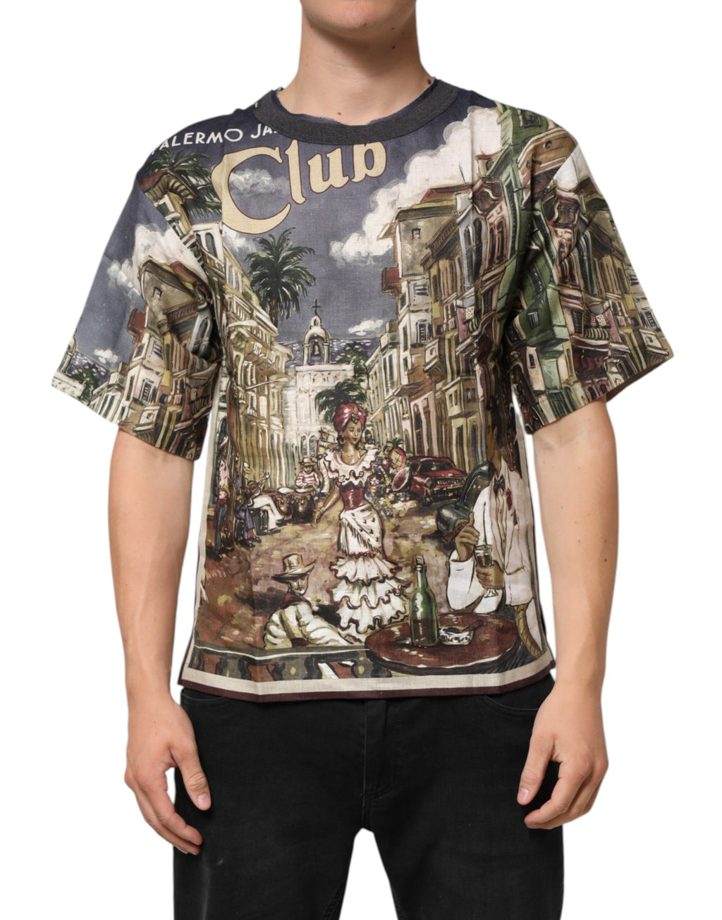 Palermo Jazz Club Linen Crew Neck Men T-shirt