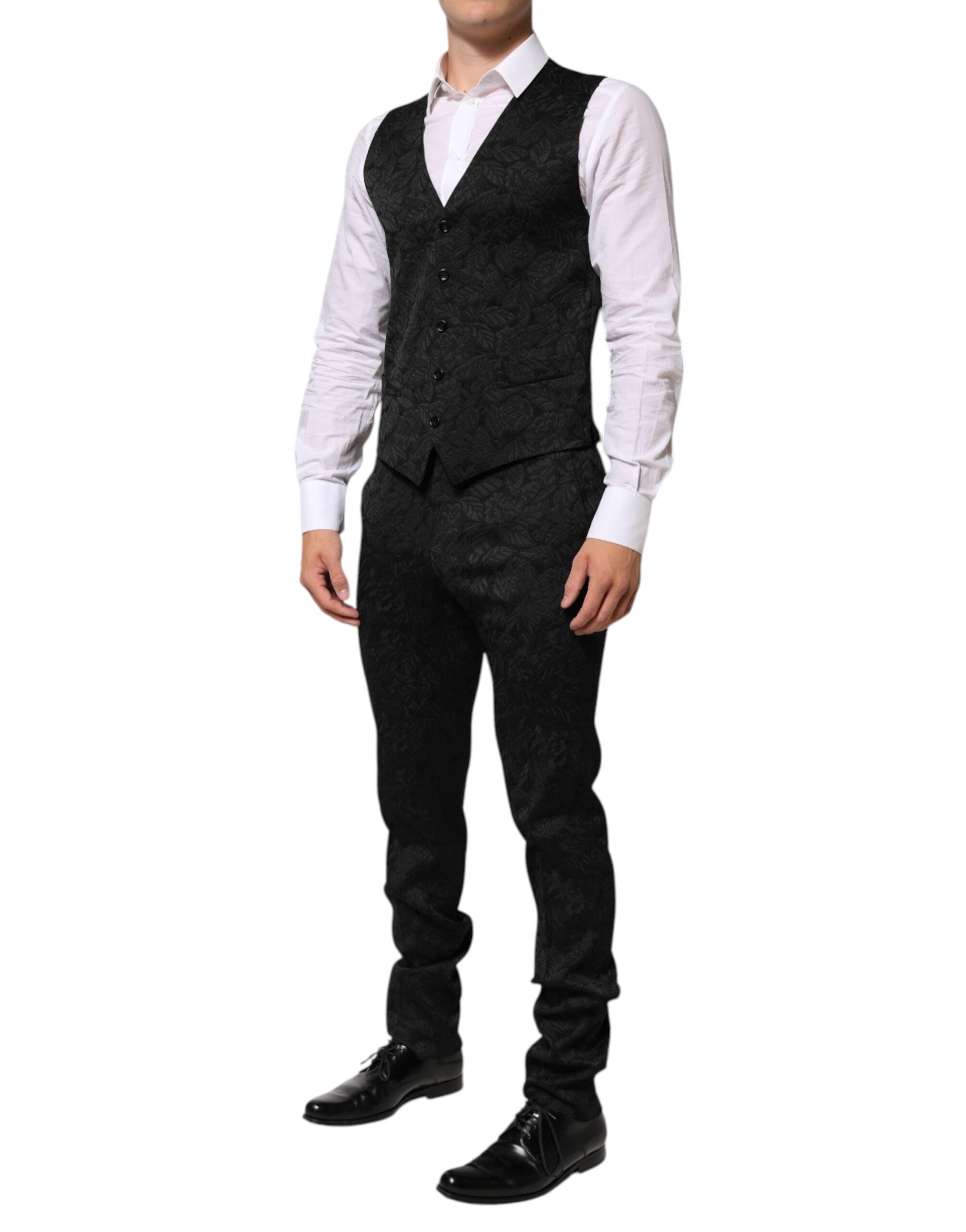 Black 3 Piece Brocade Jacquard Suit MARTINI