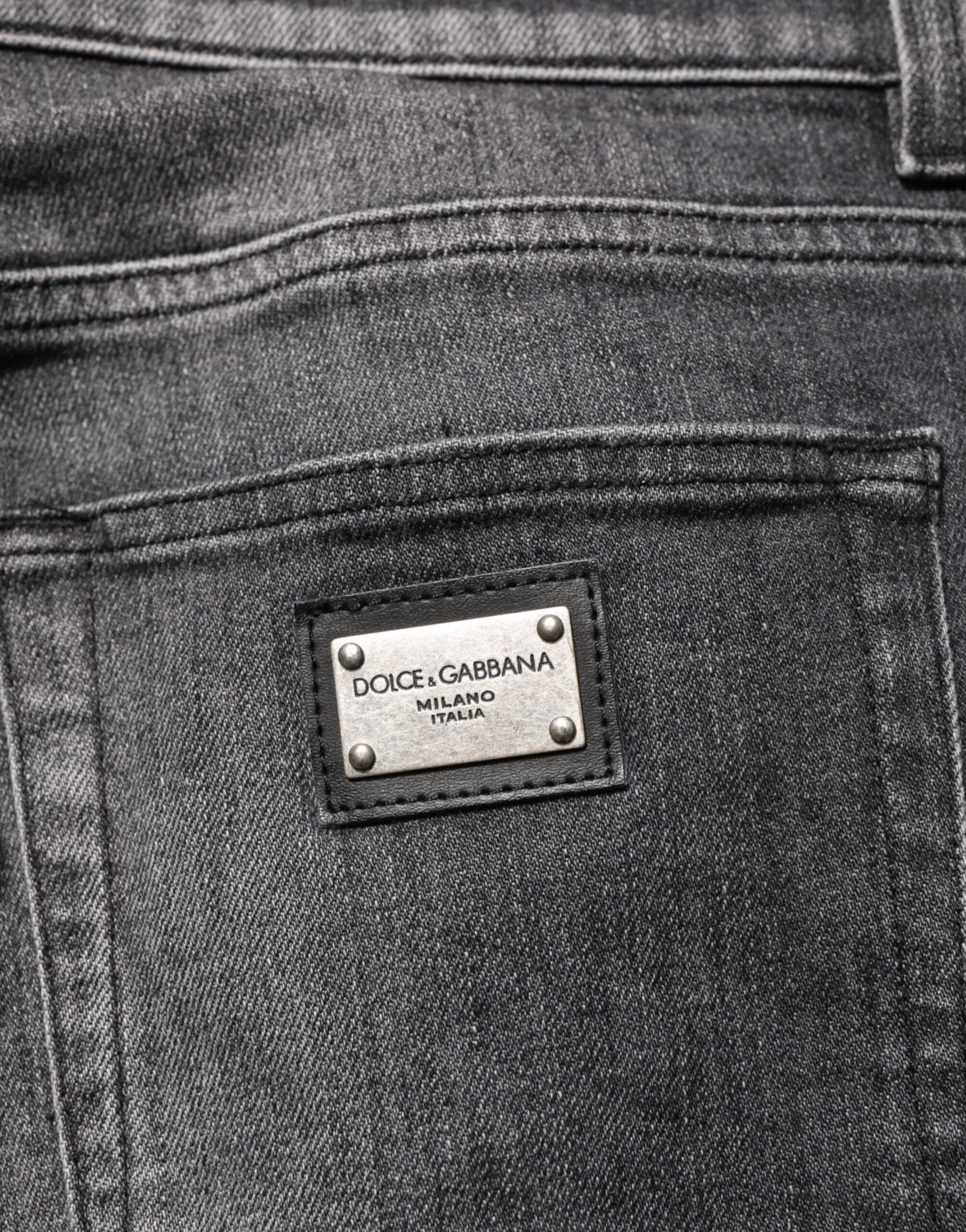 Black Gray Wash Slim Fit Straight Leg Denim Jeans