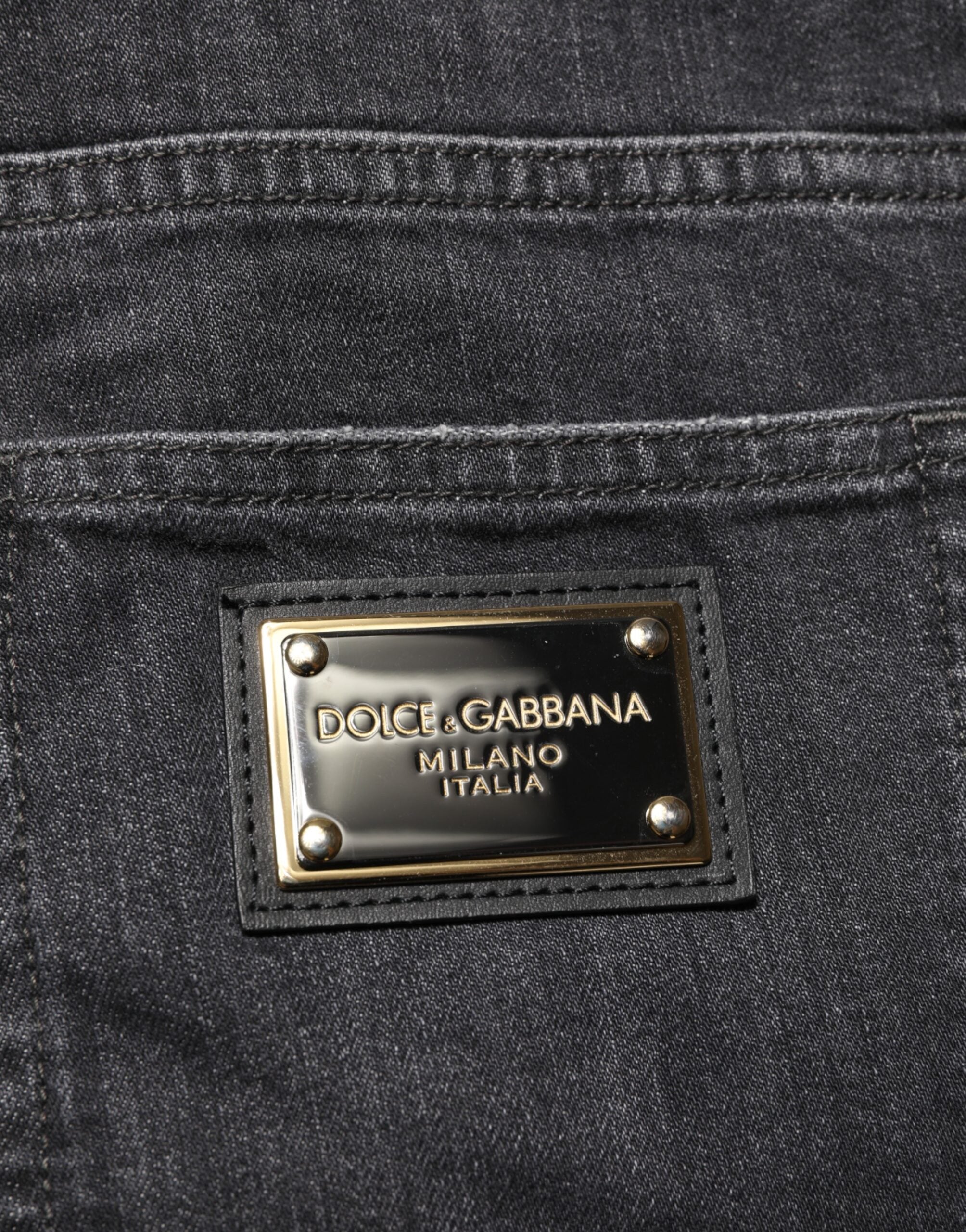 Black Cotton Slim Fit Distressed Ripped Logo Jeans