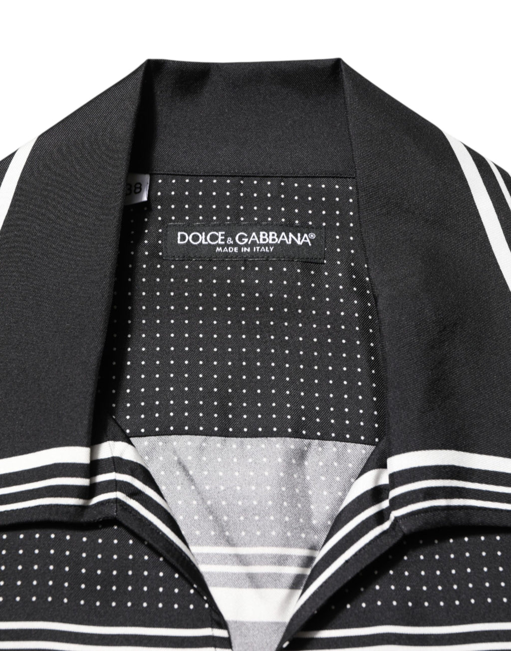 Black White StripeDot Print Casual Polo Shirt